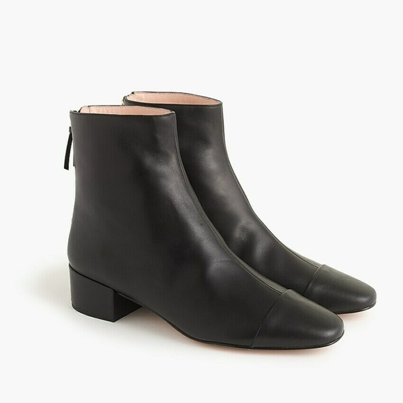 New JCREW Black Leather Cap-toe Ankle Boots - Picture 2 of 6